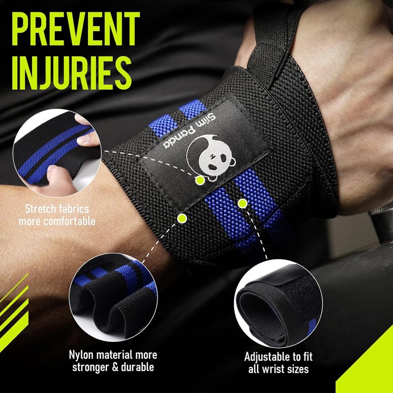 Slim Panda 1Pair Wrist Wraps Supports for Powerlifting, Bodybuilding & Weight Lifting, Breathable Adjustable Straps with Reinforced Thumb Loops, Workout Wrist Guards for Deadlifts, Bench Press & Squats, One Size Fits All Men & Women - Image 3
